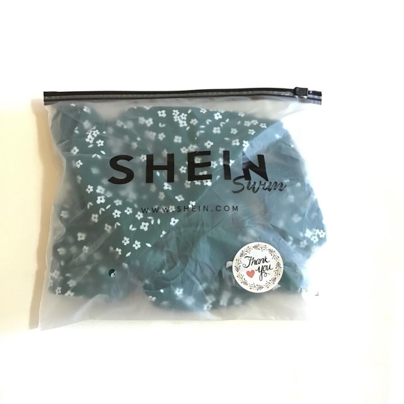 NWOT Shein Green Floral Tie Front Wide Strap Bikini Top Size Medium - Picture 4 of 7